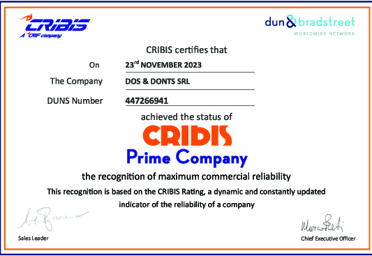 CRIBIS PRIME COMPANY CERTIFICATE