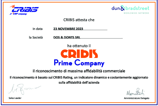 CERTIFICATO CRIBIS PRIME COMPANY
